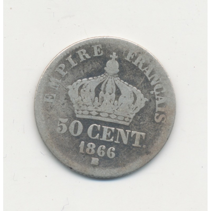 50 centimes Napoléon III - 1866 BB Strasbourg - Tête laurée - TB