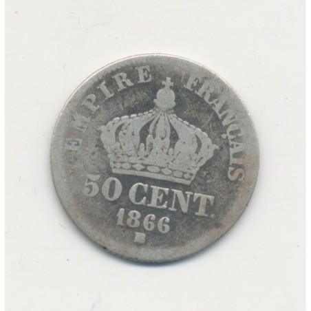 50 centimes Napoléon III - 1866 BB Strasbourg - Tête laurée - TB