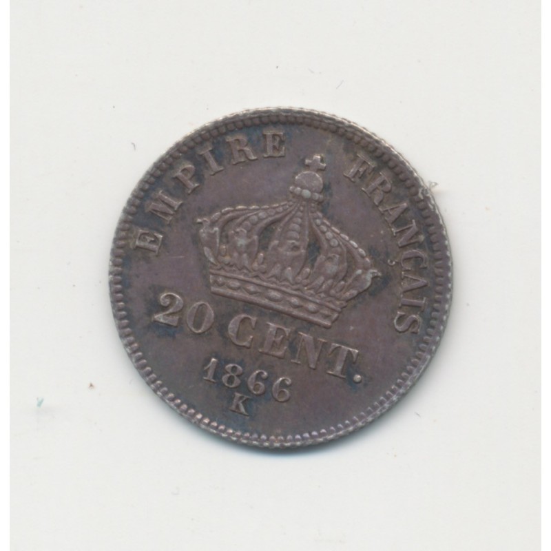 20 centimes Napoléon III - 1866 K Bordeaux - Tête laurée - SUP+