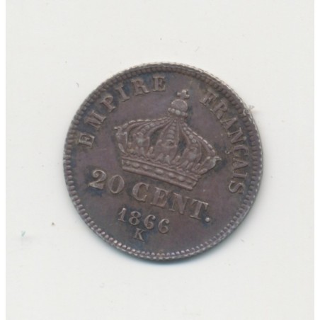 20 centimes Napoléon III - 1866 K Bordeaux - Tête laurée - SUP+