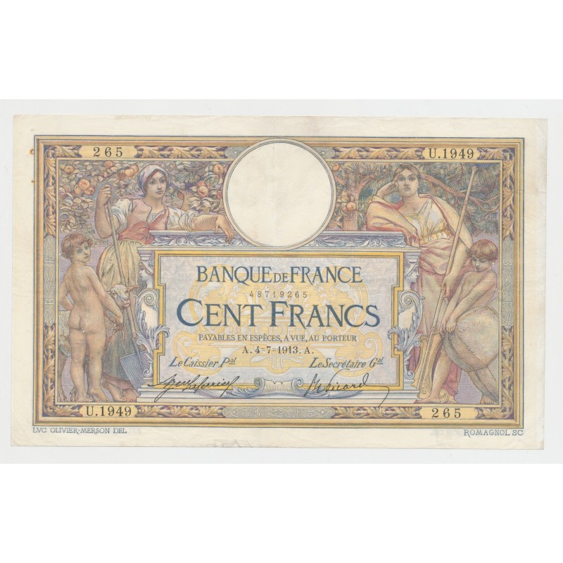 100 Francs Luc Olivier Merson - 4.07.1913 - TTB/TTB+