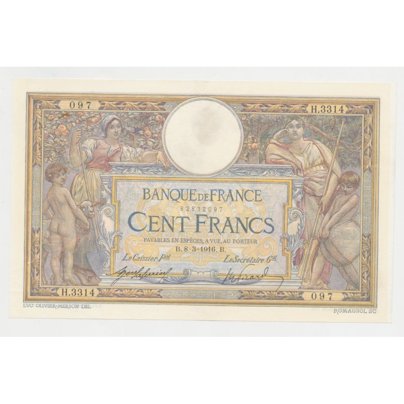 100 Francs Luc Olivier Merson - 8.03.1916 - TTB+