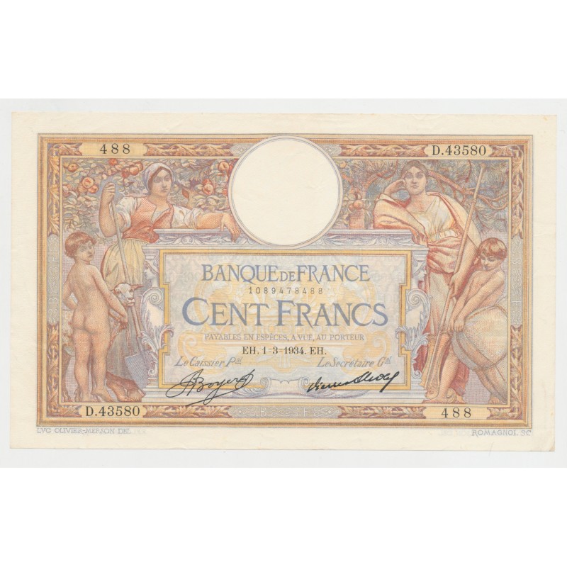 100 Francs Luc Olivier Merson - 1.03.1934 - D.43.580 - TTB+