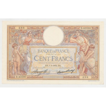 100 Francs Luc Olivier Merson - 1.03.1934 - D.43.580 - TTB+