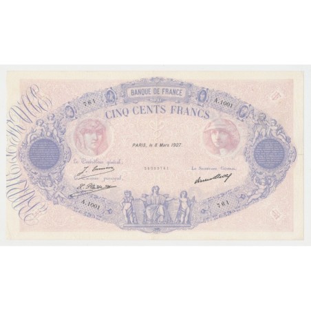 500 Francs Bleu et Rose - 8.3.1927 - A.1001 - TTB+