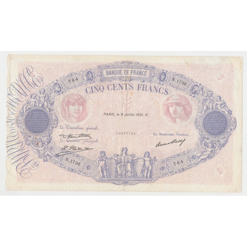 500 Francs Bleu et Rose - 9.7.1931 - N.1736 - TB/TTB