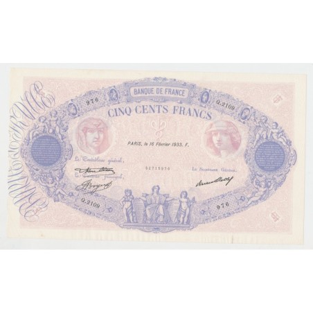 500 Francs Bleu et Rose - 16.12.1933 - Q.2109 - TTB/TTB+