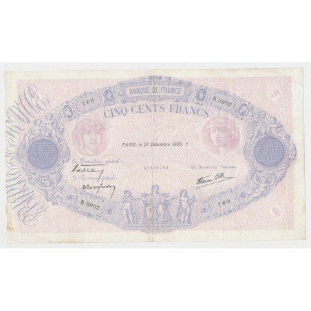 500 Francs Bleu et Rose - 21.12.1939 - B.3902 - TTB