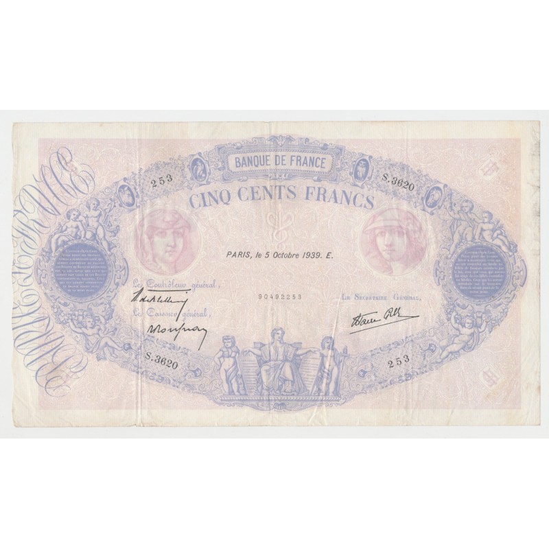 500 Francs Bleu et Rose - 5.10.1939 - S.3620 - TTB