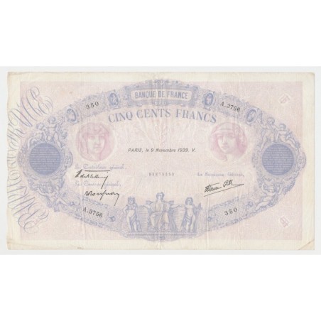 500 Francs Bleu et Rose - 9.11.1939 - A.3756 - TTB