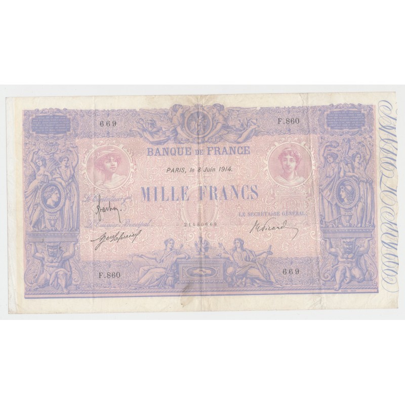 1000 Francs bleu et Rose - 8.6.1914 - F.860 - TTB