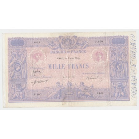 1000 Francs bleu et Rose - 8.6.1914 - F.860 - TTB