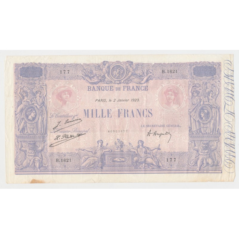 1000 Francs bleu et Rose - 2.1.1923 - B.1621 - TB/TTB