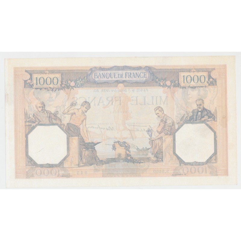 1000 Francs Cérès et mercure - 7.12.1939 - S.8460 - TTB+