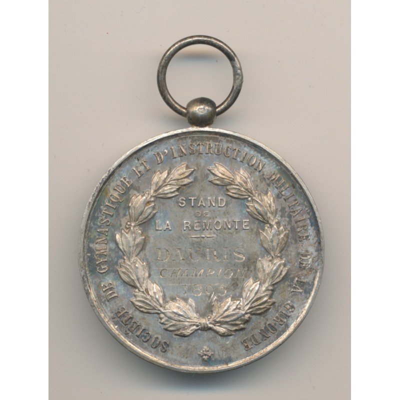 Médaille - Société de gymnastique et instruction militaire - Gironde - gravé Champion 1895 - 37mm - bronze - TTB+