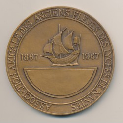 Médaille - Jules Verne et Georges Clémenceau - Association amicale des anciens élèves des lycées de Nantes - bronze - 80mm - SUP 2