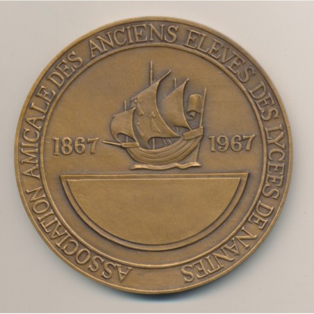 Médaille - Jules Verne et Georges Clémenceau - Association amicale des anciens élèves des lycées de Nantes - bronze - 80mm - SUP