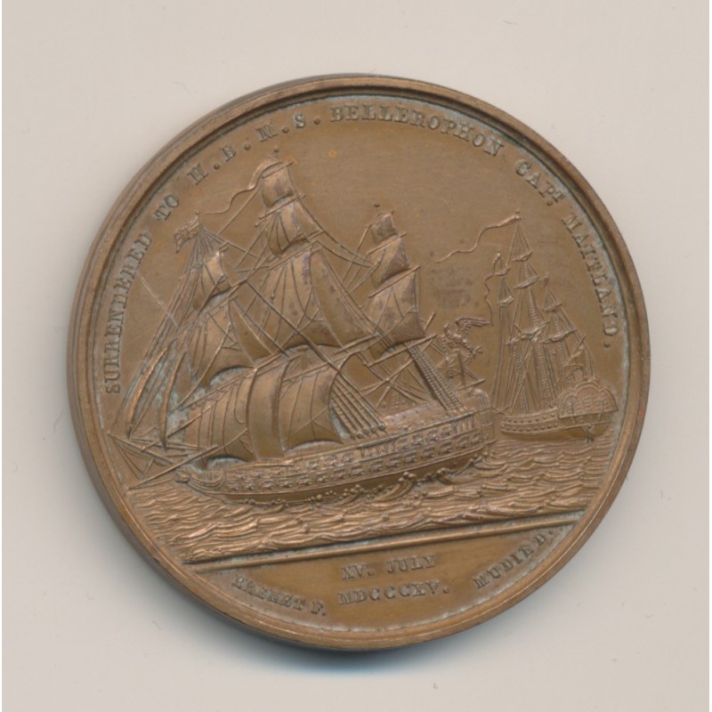 Médaille - Réddition de napoléon - Béllérophon - 1815 - Refrappe - bronze - 41mm - SUP+