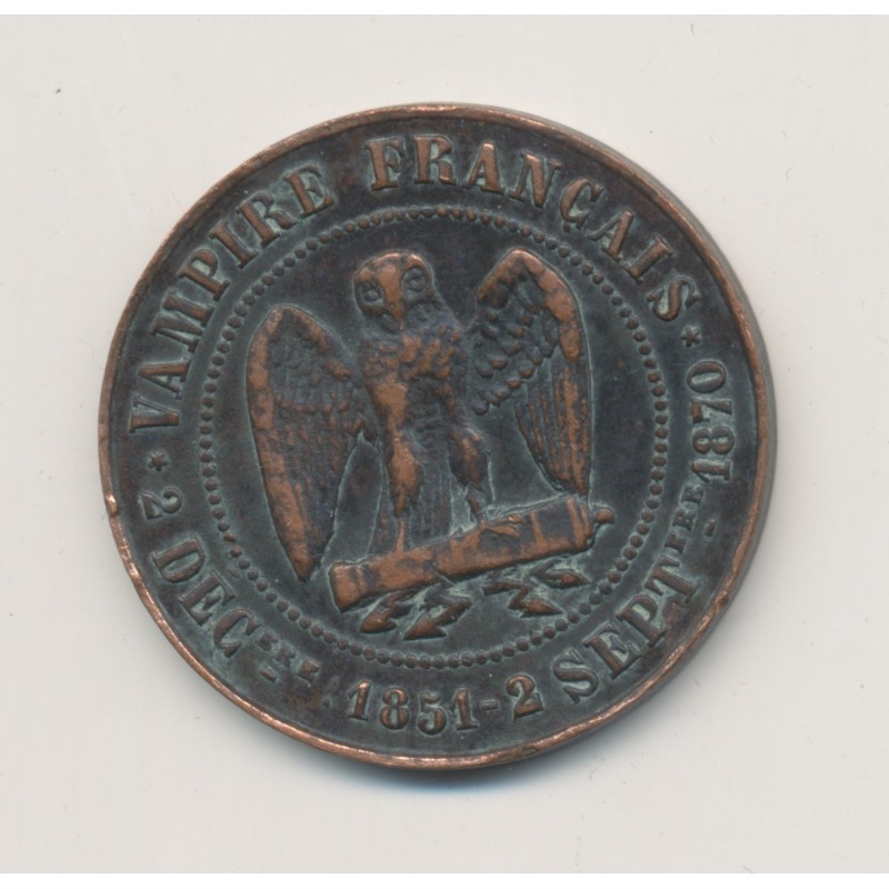 Monnaie satirique - Module 5 centimes - Napoléon III - Vampire Français - TTB