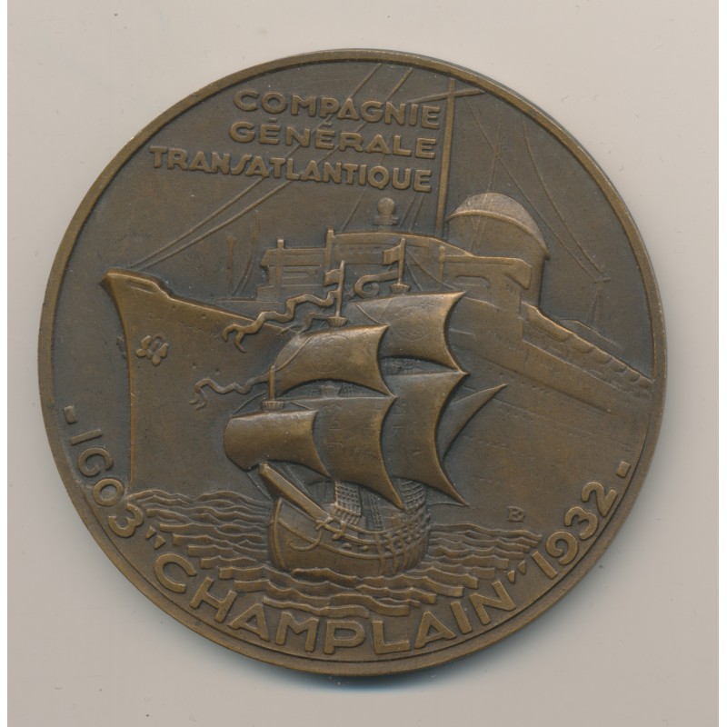Médaille - Champlain - Compagnie générale transatlantique - 1932 - bronze - 68mm
