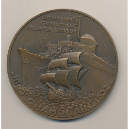 Médaille - Champlain - Compagnie générale transatlantique - 1932 - bronze - 68mm