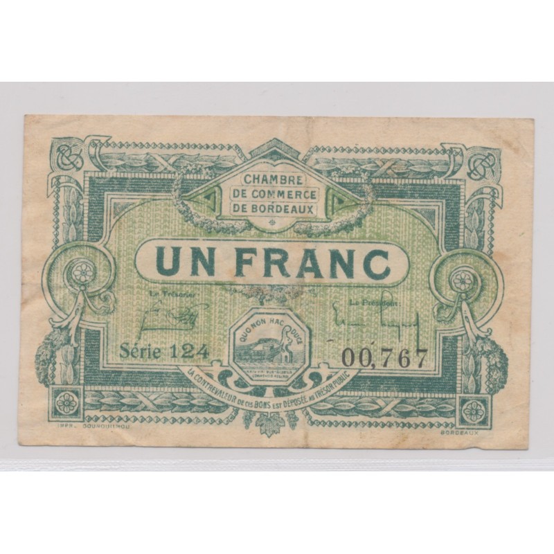 Dept 33 - 1 Franc 1920 - Bordeaux - série 124 - TB+