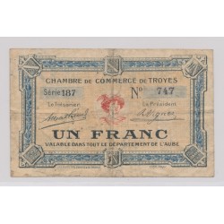 Dept 10 - 1 Franc 1918 - Troyes - série 187 - TB