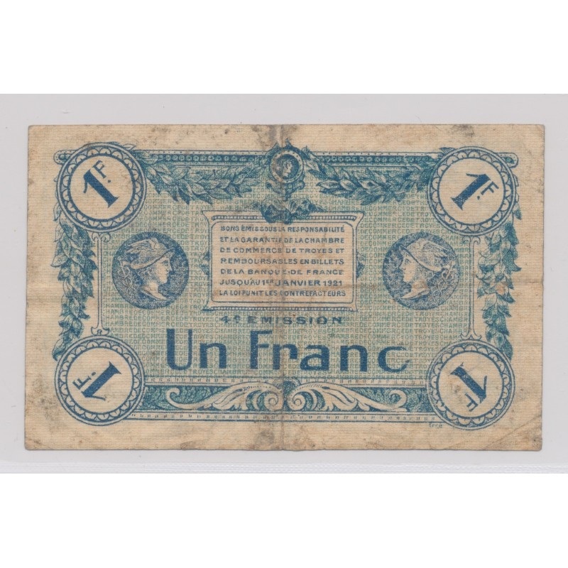 Dept 10 - 1 Franc 1918 - Troyes - série 187 - TB