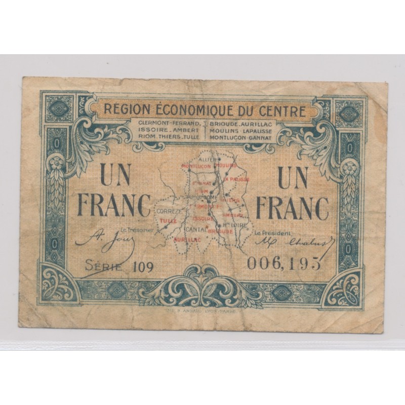 1 Franc 1918 - Région économique du Centre - série 109 - TB
