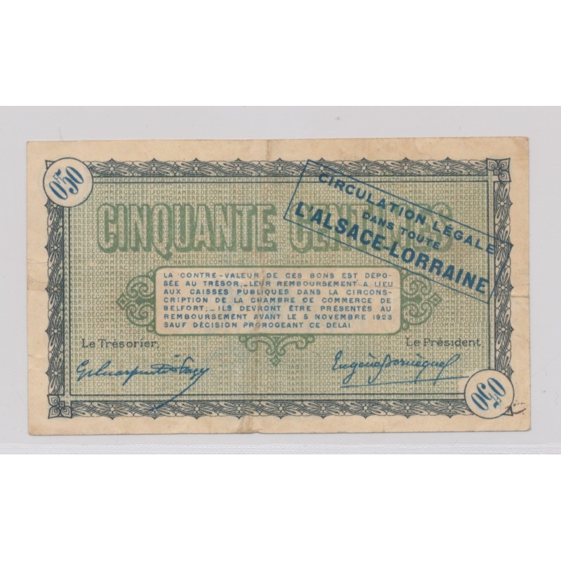 Dept 90 - 50 Centimes 1918 - Belfort - série 112 - TB+