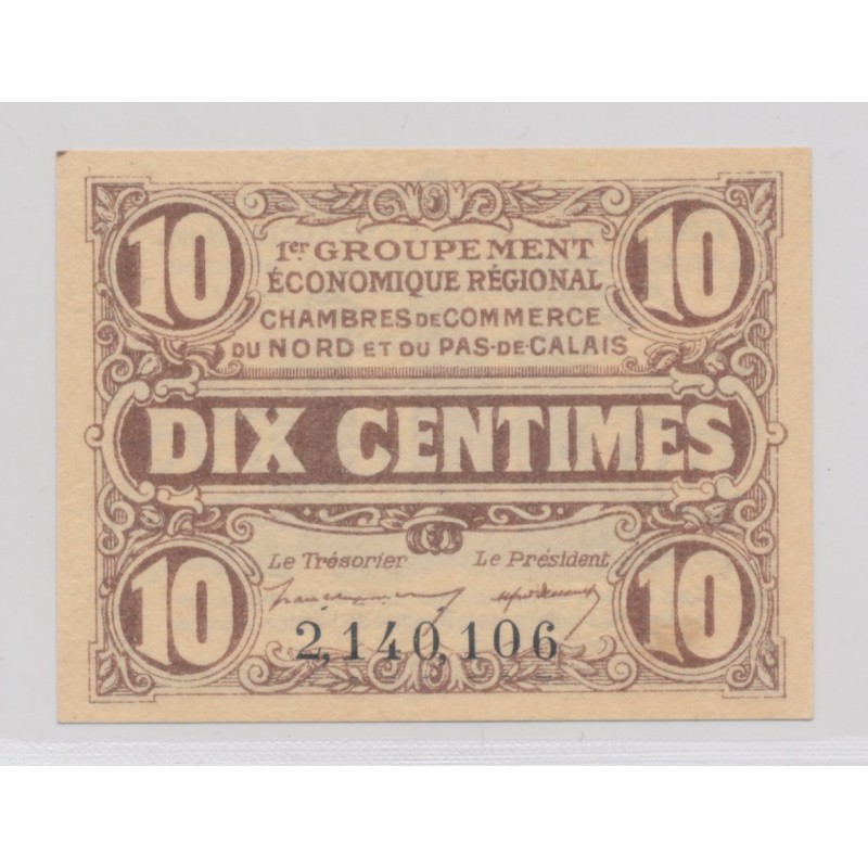 Dept 59/62 - 10 Centimes 1918 - Nord et Pas de calais - SUP