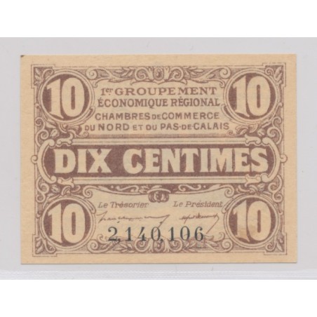 Dept 59/62 - 10 Centimes 1918 - Nord et Pas de calais - SUP