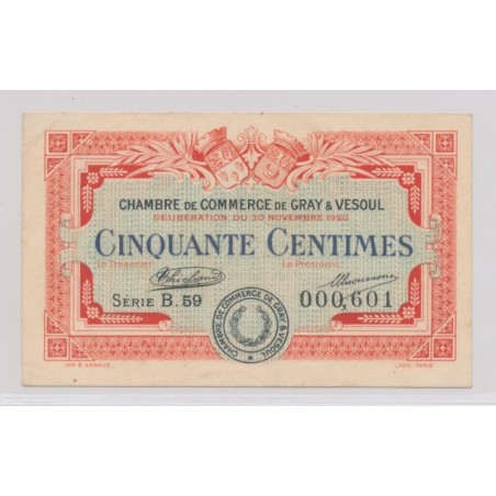 Dept70 - 50 Centimes 1920 -Gray et Vesoul - série B.59 - TTB