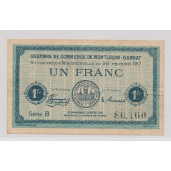 Dept03 - 1 Franc 1917 - Montluçon-Gannat - série B - TTB
