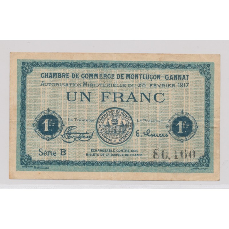 Dept03 - 1 Franc 1917 - Montluçon-Gannat - série B - TTB