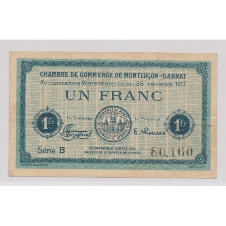 Dept03 - 1 Franc 1917 - Montluçon-Gannat - série B - TTB
