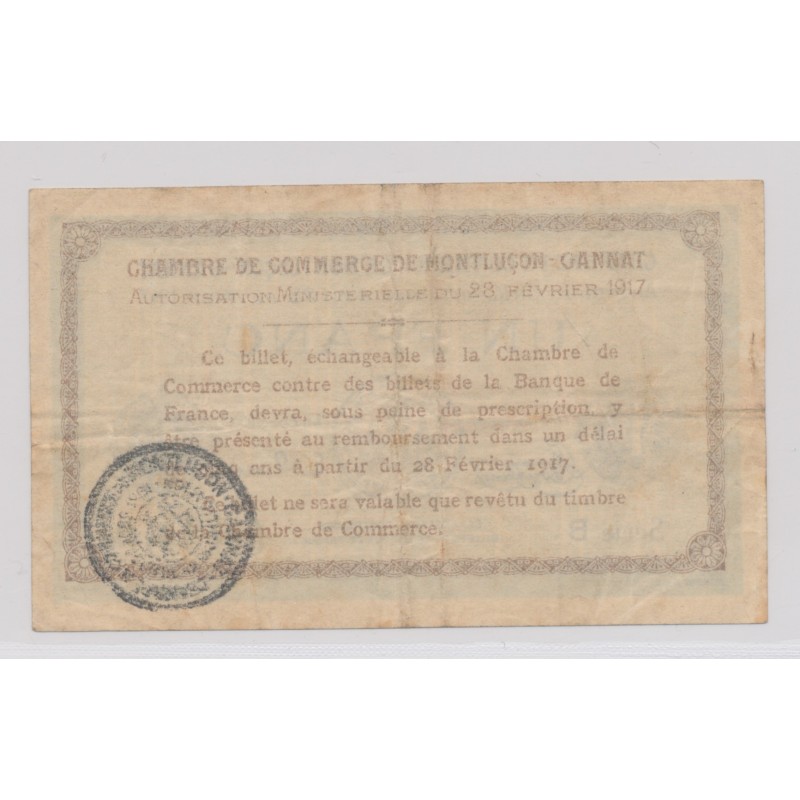 Dept03 - 1 Franc 1917 - Montluçon-Gannat - série B - TTB