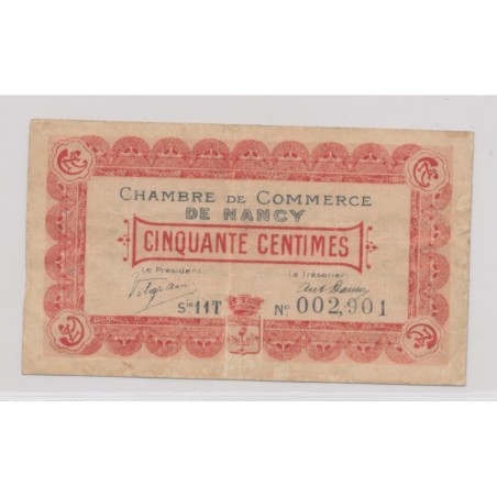 Dept54 - 50 Centimes 1918 - Nancy - série 11T - TTB