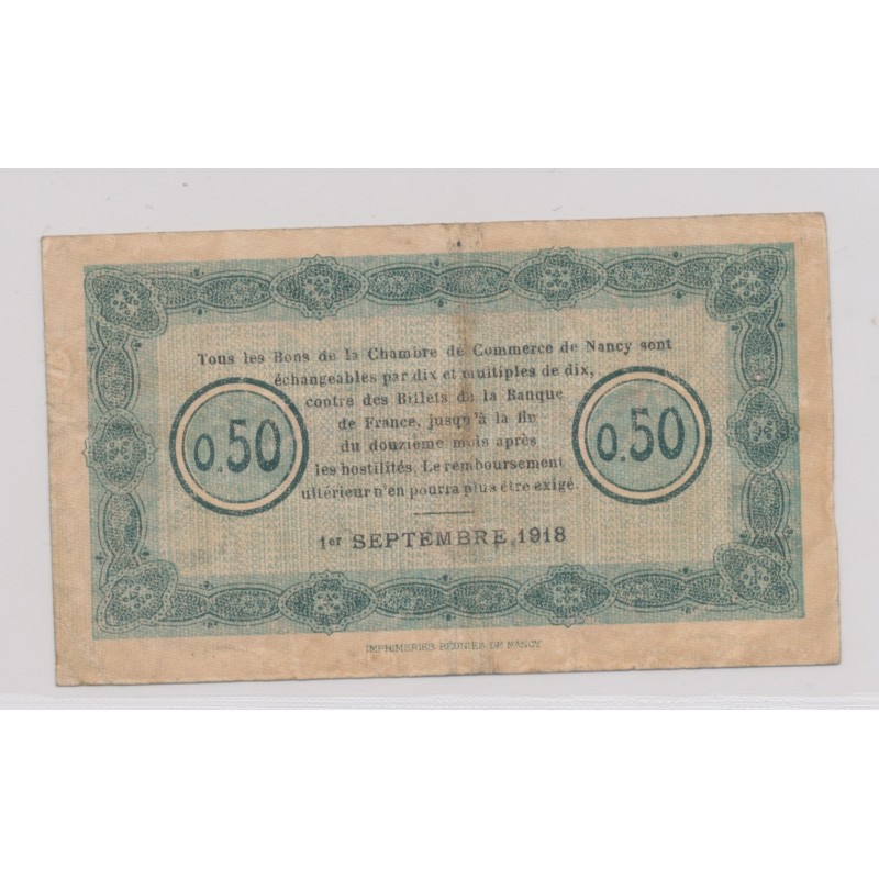 Dept54 - 50 Centimes 1918 - Nancy - série 11T - TTB