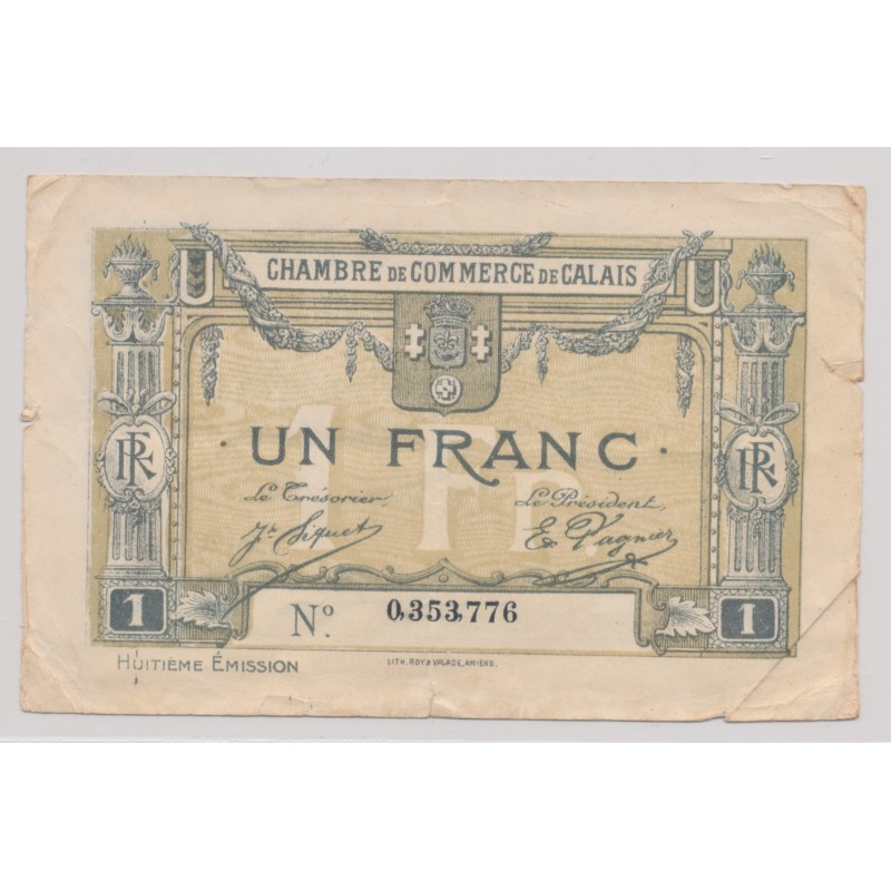 Dept62 - 1 Franc 1916 - Calais - 8e émission - TB