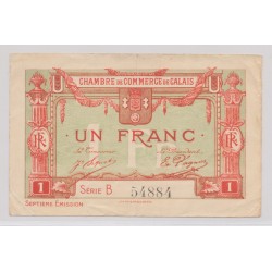 Dept62 - 1 Franc 1919 - Calais - Rouge et série B - TTB