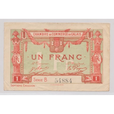 Dept62 - 1 Franc 1919 - Calais - Rouge et série B - TTB