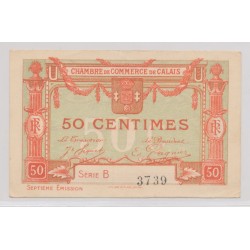 Dept62 - 50 Centimes 1919 - Calais - Rouge et série B - TTB+