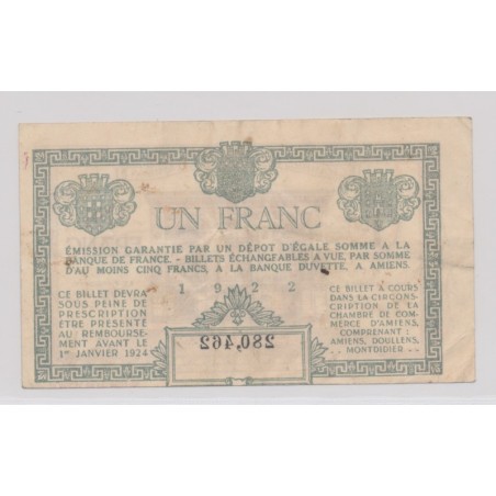 Dept80 - 1 Franc 1922 - Amiens - TTB