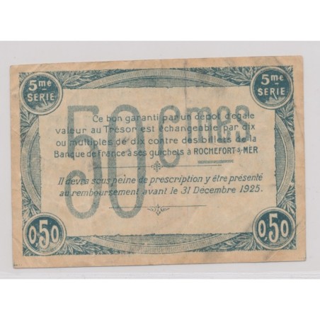 Dept17 - 50 Centimes 1920 - Rochefort sur mer - TTB