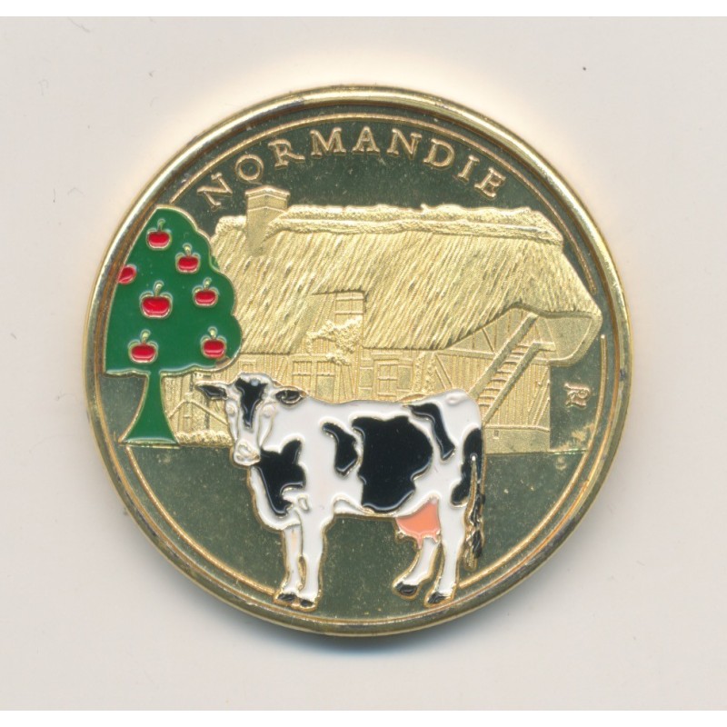 Médaille - Normandie et vache - en couleur - 32mm
