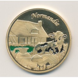 Médaille - Normandie et vache à droite - en couleur - 34mm
