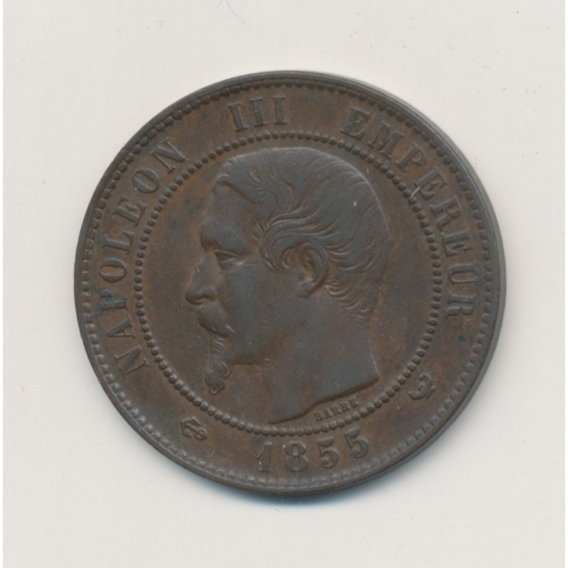 10 Centimes - 1855 W Lille - Napoléon III Tête nue - bronze - ancre/lampe - TTB