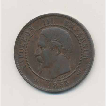 10 Centimes - 1855 W Lille - Napoléon III Tête nue - bronze - ancre/lampe - TTB