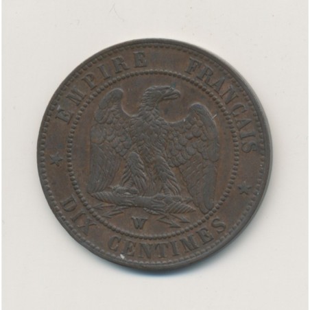 10 Centimes - 1855 W Lille - Napoléon III Tête nue - bronze - ancre/lampe - TTB